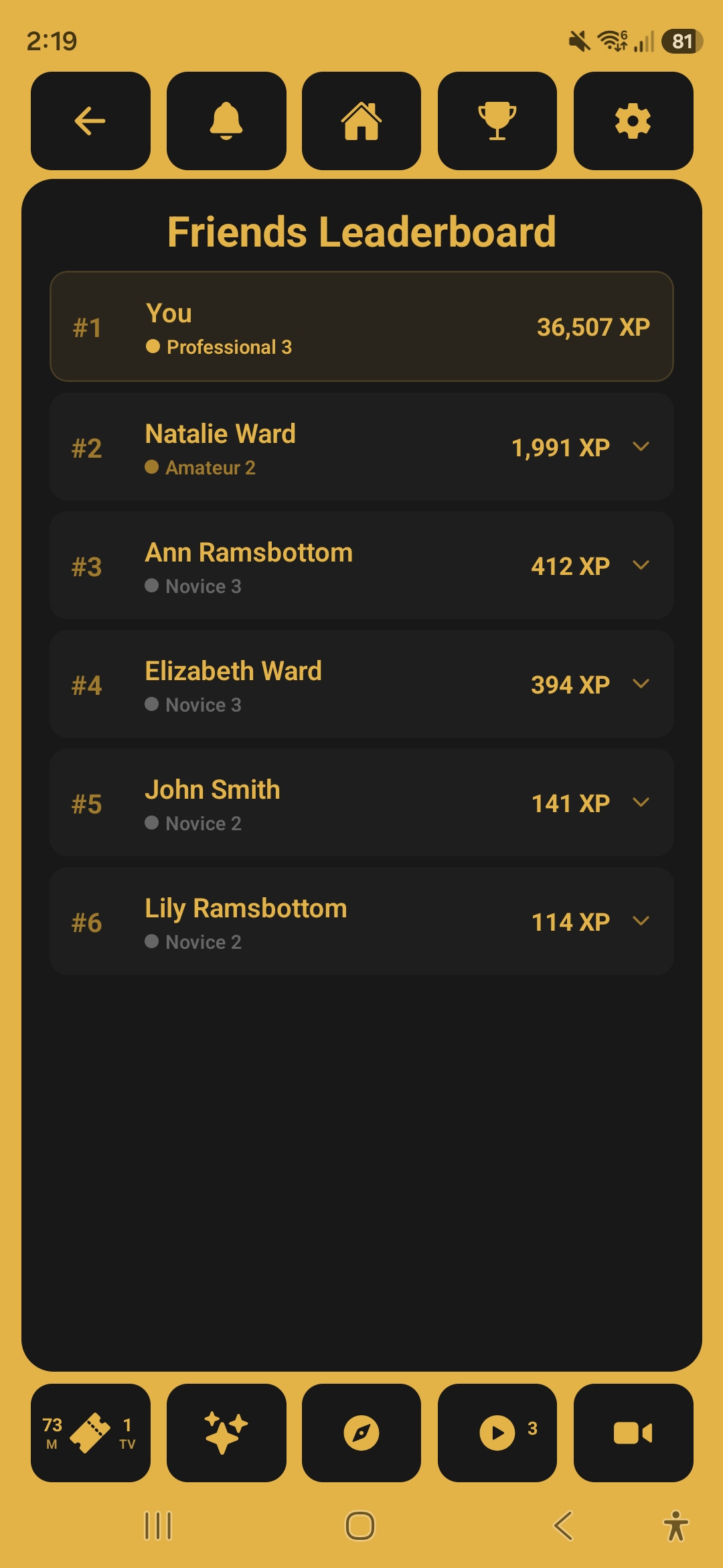 Leaderboard screen
