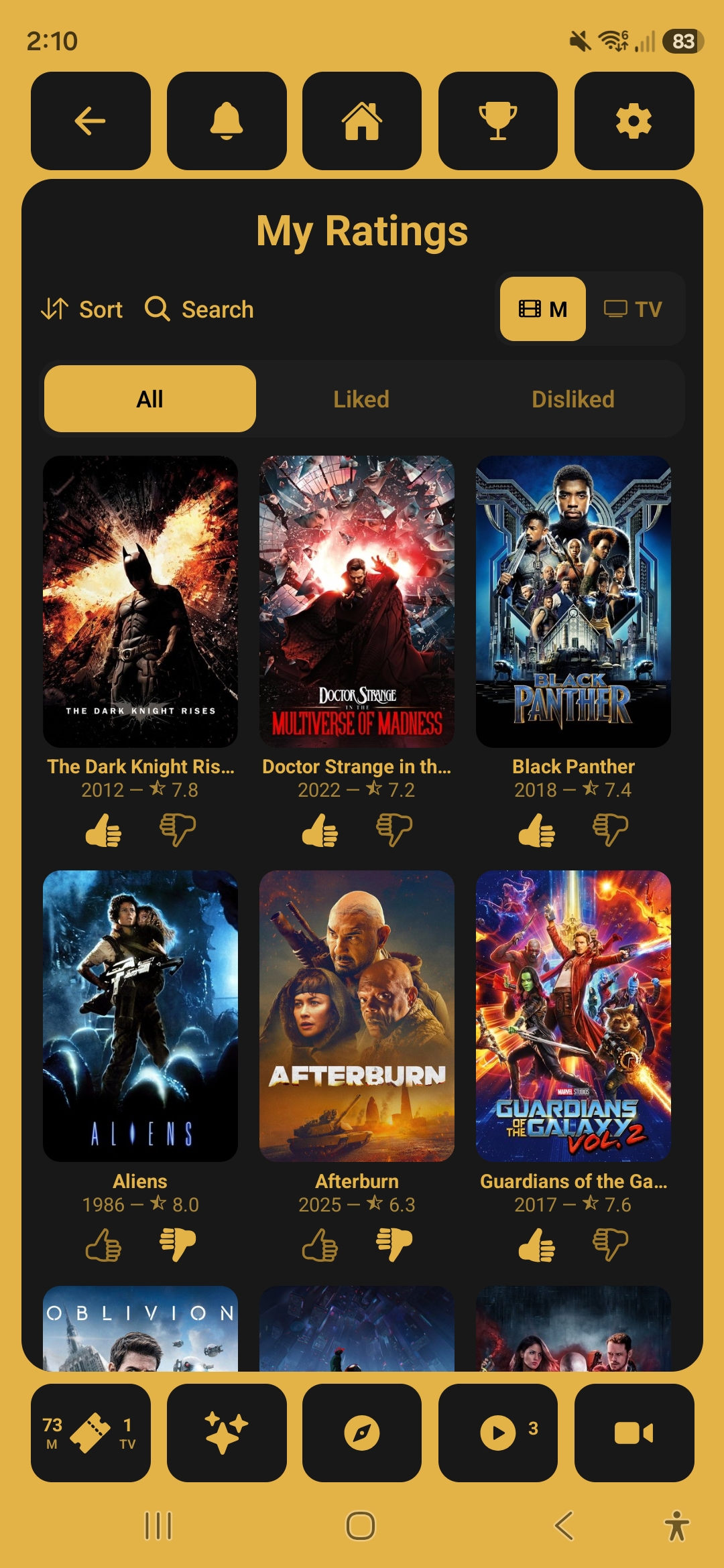 My Ratings screen
