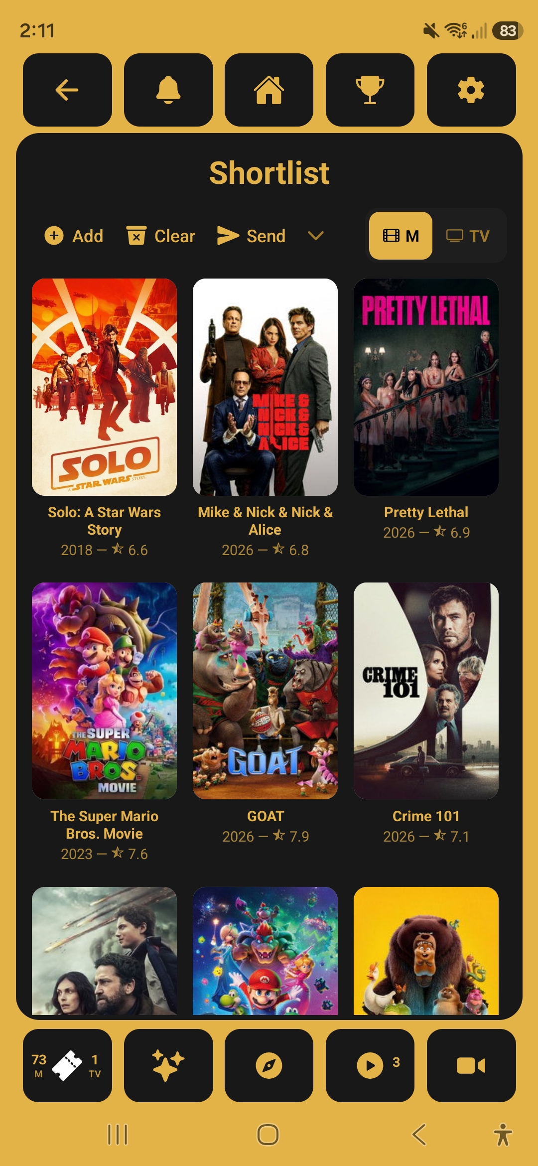 Shortlist screen